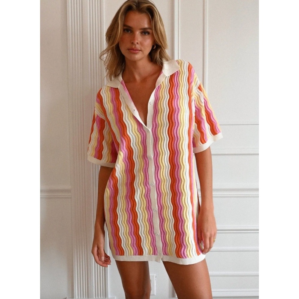 YLLW‎ The Label Felix Knit Dress in Sorbet Stripe Mini Size M/L